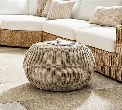 Encinitas Wicker Round Outdoor Accent Stool (21")