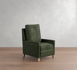 Open Box: Tyler Square Arm Leather Manual Recliner with Nailheads, Extra Tall (45") - Vintage Hunter, Seadrift