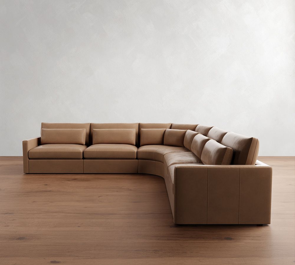 Westwood Slim Arm Deep Seat Leather 5-Piece Curved Wedge Sectional by Pottery Barn