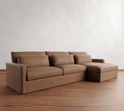Westwood Slim Arm Deep Seat Leather Chaise Sectional (125"&ndash;143")