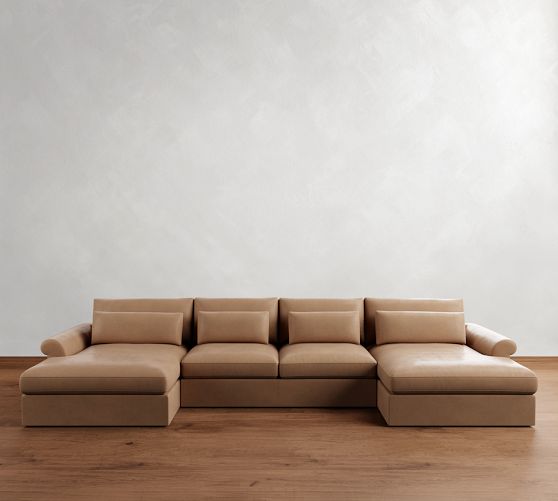 Westwood Roll Arm Deep Seat Leather Double Chaise Sectional by Pottery Barn