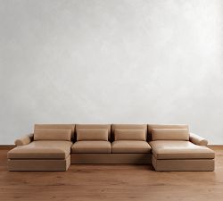 Westwood Roll Arm Deep Seat Leather Double Chaise Sectional