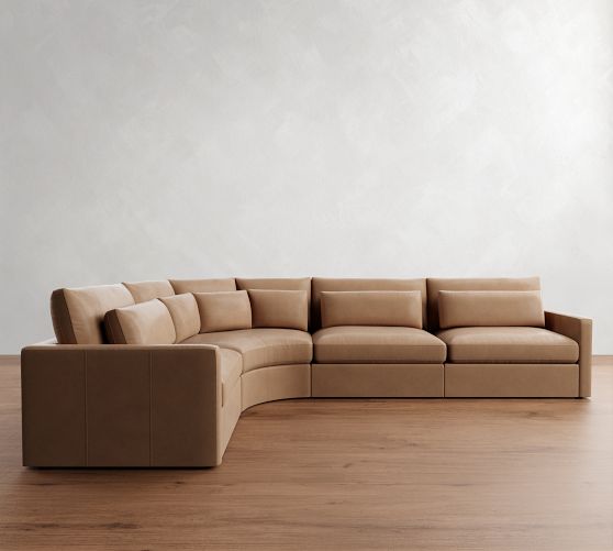 Westwood Slim Arm Deep Seat Leather 4-Piece Curved Wedge Sectional by Pottery Barn