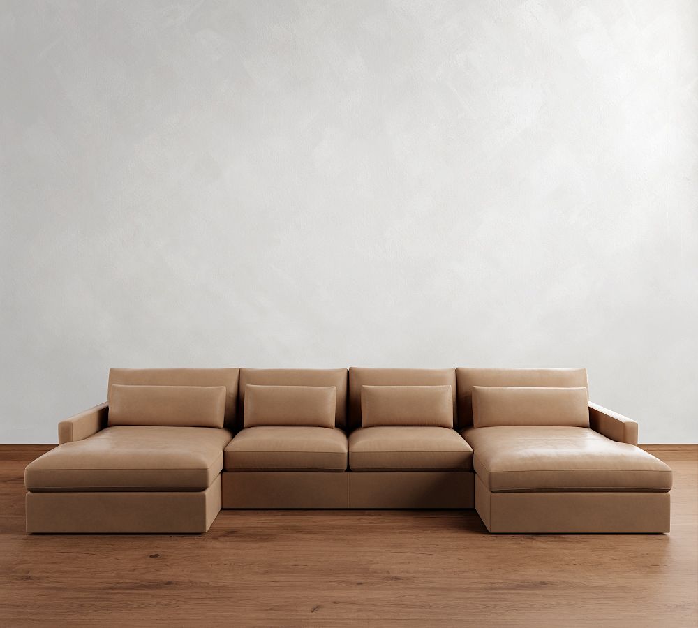 Westwood Slim Arm Deep Seat Leather Double Chaise Sectional (167"-180") by Pottery Barn