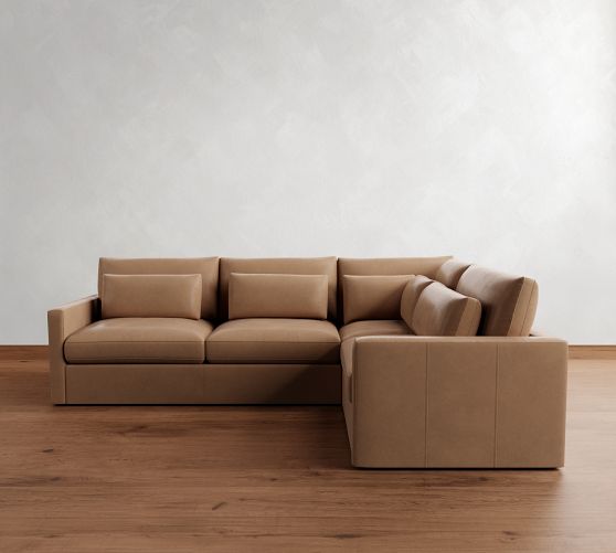 Westwood Slim Arm Deep Seat Leather 3-Piece Sectional by Pottery Barn