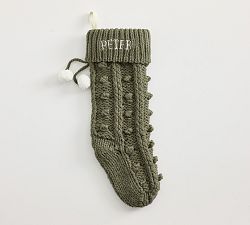 Open Box: Knit Pom Pom Stocking, Medium - Green