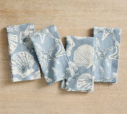 Shell &amp; Starfish Organic Cotton Napkins - Mixed Set of 4