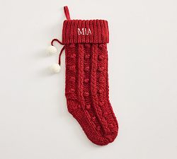 Open Box: Knit Pom Pom Stocking, Medium - Red