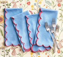 Scallop Border Cotton/Linen Napkins - Set of 4