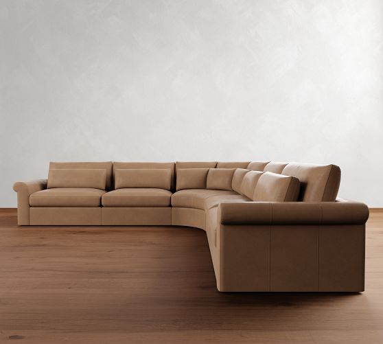 Westwood Roll Arm Deep Seat Leather 5-Piece Curved Wedge Sectional by Pottery Barn