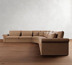 Westwood Roll Arm Deep Seat Leather 5-Piece Curved Wedge Sectional