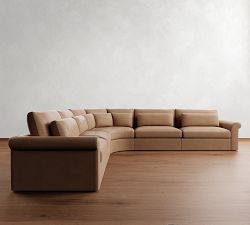 Westwood Roll Arm Deep Seat Leather 5-Piece Curved Wedge Sectional