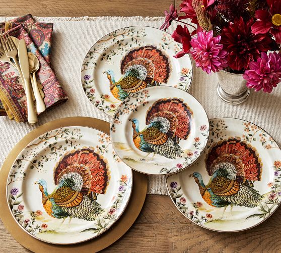 Botanical Harvest Turkey Stoneware 8-Piece Dinnerware Set by Pottery Barn