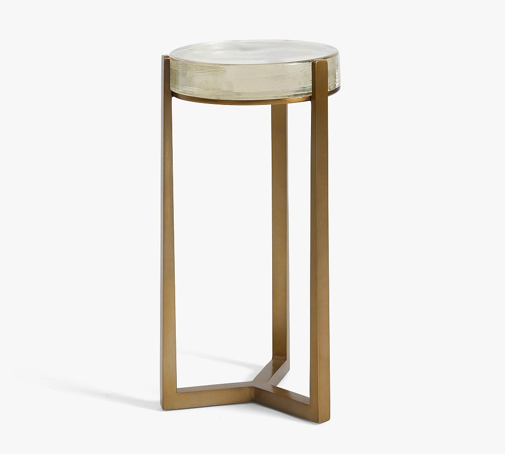 Cori Round Recycled Glass Accent Table (10") - Recycled Clear Glass Top/Brass Base