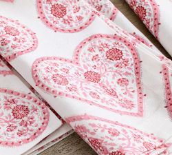 Heart Block Print Organic Cotton Napkins - Set of 4