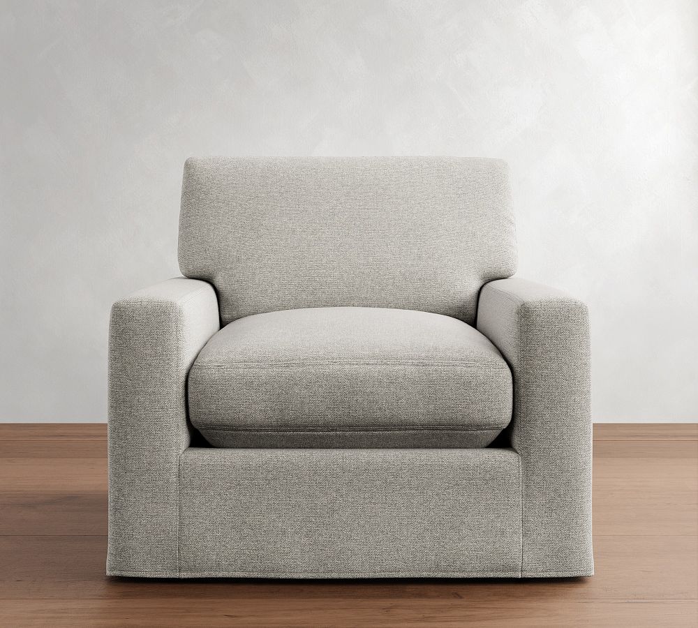 PB Comfort Modern Square Arm Slipcovered Chair by Pottery Barn