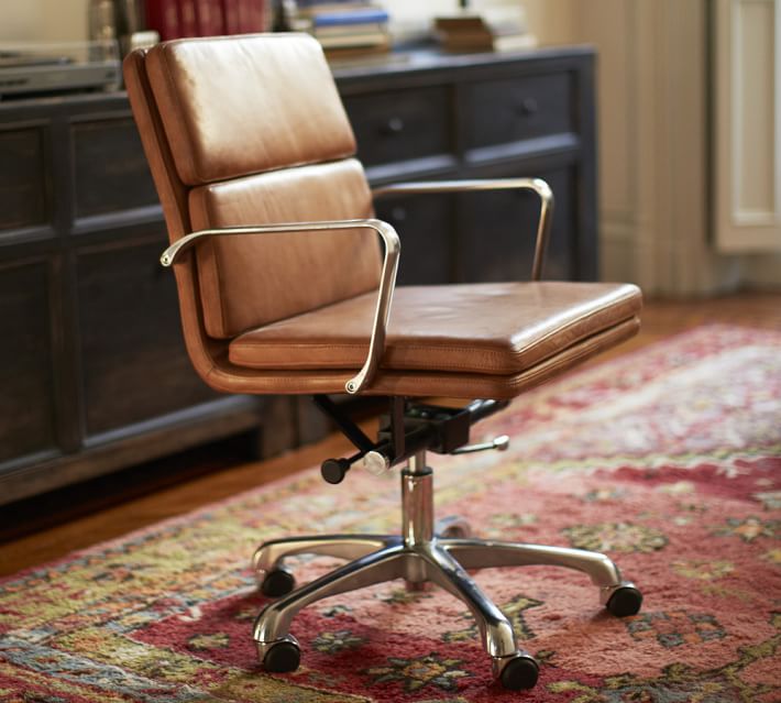 Nash Leather Swivel Desk Chair, Nickel Base, Leather Brown/Caramel