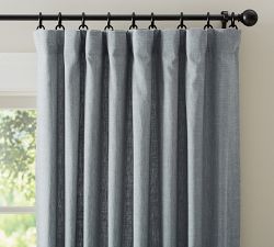 Open Box: Custom Emery Linen Blackout Curtain - Mineral Blue