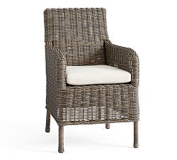 Open Box: Huntington All-Weather Wicker Roll Arm Outdoor Dining Chair With Cushion, Gray