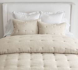 Open Box: European Flax Linen Tufted Waffle Comforter, Full/Queen - Flax