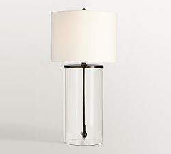 Open Box: Aria Glass Table Lamp (31") - White Cotton Linen Shade, Bronze