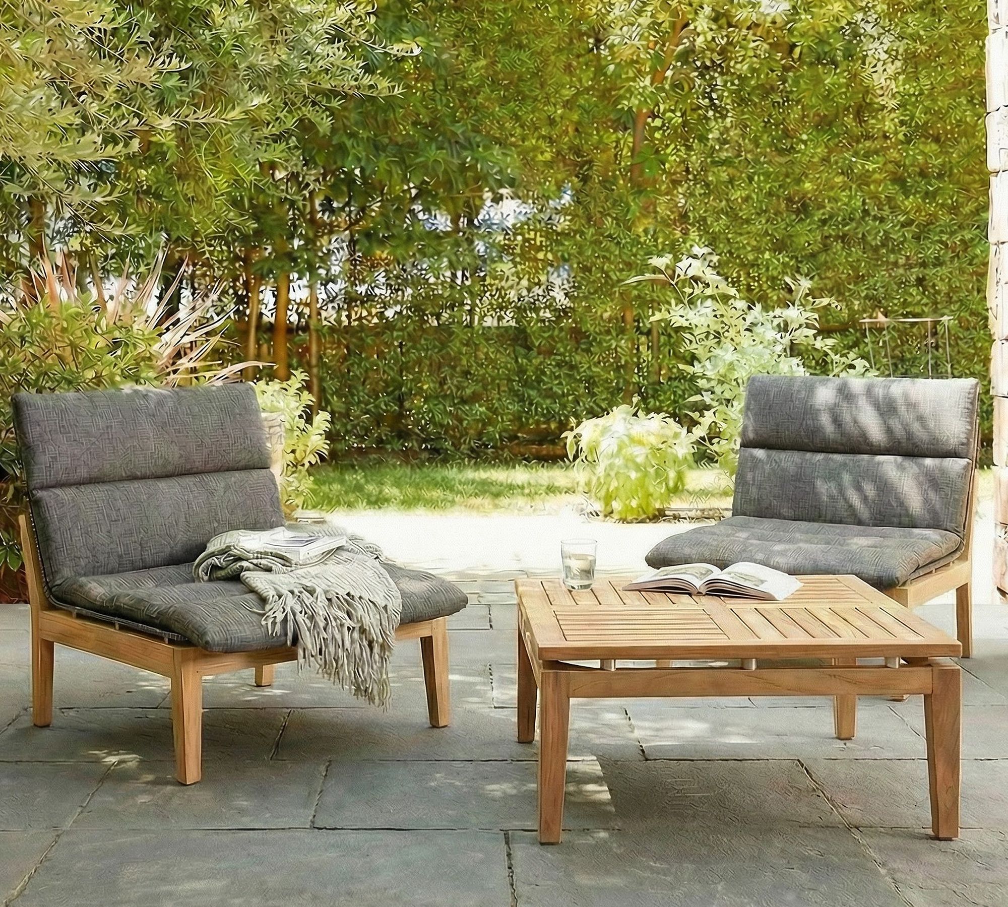 Miami Outdoor Teak 3-Piece Side Chair Seating Set with Coffee