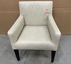 Open Box: Classic Leather Dining Armchair -  Statesville Pebble, Blackened Oak