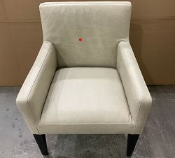 Open Box: Classic Leather Dining Armchair - Statesville Pebble, Blackened Oak