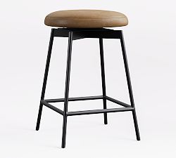 Open Box: Maison Leather Backless Swivel Counter Stool (24") - Legacy Taupe, Black