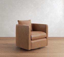Open Box: Ayden Barrel Leather Swivel Armchair (32") - Churchfield Camel