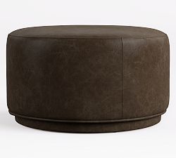 Open Box: Jake Leather Fully Upholstered Round Swivel Ottoman - Leather Statesville Wolf Gray