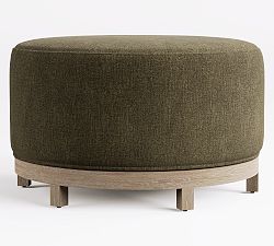 Open Box: Jake Upholstered Round Swivel Ottoman - Rustic Chenille Dark Moss, Seadrift Base