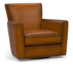 Open Box: Irving Square Arm Leather Swivel Armchair without Nailheads (33") - Burnished Bourbon