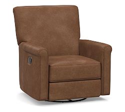 Open Box: Irving Roll Arm Leather Swivel Recliner without Nailheads - Statesville Toffee