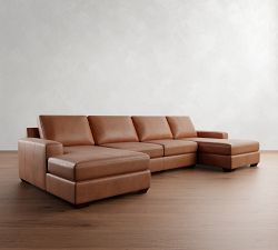 Big Sur Square Arm Leather Double Chaise Sectional (145"&ndash;197)