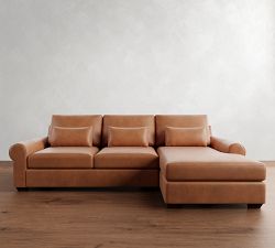 Big Sur Roll Arm Deep Seat Leather Chaise Sectional (115"&ndash;157")