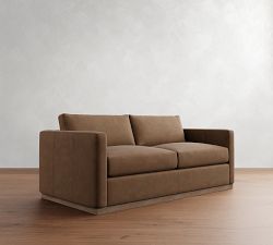 Carmel Slim Arm Leather Wood Base Sleeper Sofa (80")