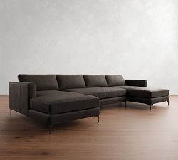Jake Leather Double Chaise Sectional (145"&ndash;164")