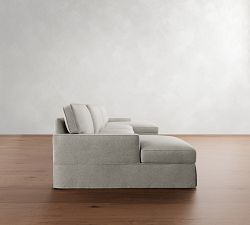 PB Comfort Square Arm Slipcovered Double Chaise Sectional (131"&ndash;165")