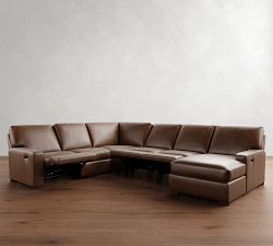 Turner Square Arm Leather Power Reclining L-Shaped Chaise Sectional (146"&ndash;158")