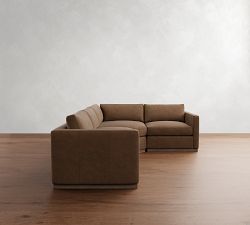 Carmel Slim Arm Leather Wood Base 3-Piece Wedge Sectional (120")