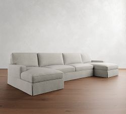 PB Comfort Square Arm Slipcovered Double Chaise Sectional (131"&ndash;165")