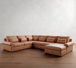 Big Sur Roll Arm Deep Seat Leather L-Shaped Chaise Sectional (151")