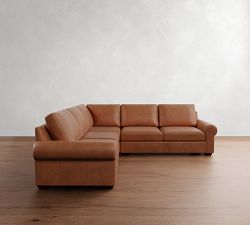 Big Sur Roll Arm Leather 3-Piece L-Shaped Sectional (115")