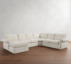 Pearce Roll Arm Slipcovered L-Shaped Wedge Chaise Sectional (147")