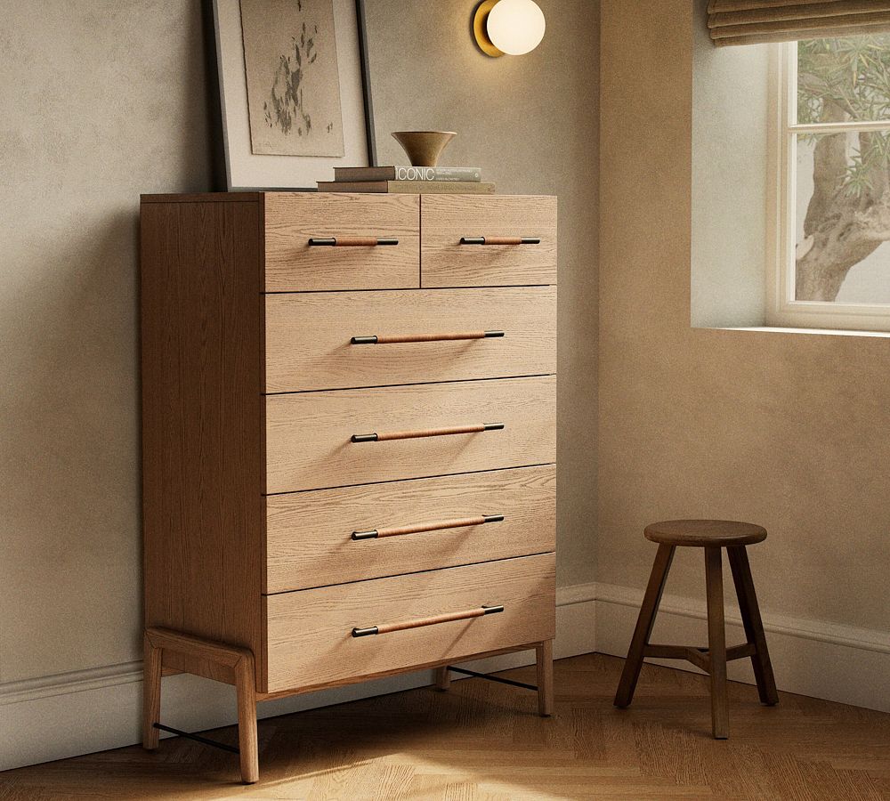 6 drawer dresser tall Suzette in Natural Oak dried wood helps prevent warping OKD Vintage 6-Drawer Dresser with