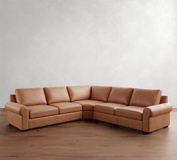 Big Sur Roll Arm Leather 3-Piece L-Shaped Wedge Sectional (123")