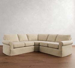 Buchanan Roll Arm Slipcovered 3-Piece L-Shaped Curved Wedge Sectional (100")