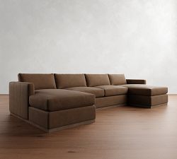 Carmel Slim Arm Leather Wood Base Double Chaise Sectional (138"&ndash;170")