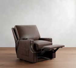 James Square Arm Leather Power Lift Recliner